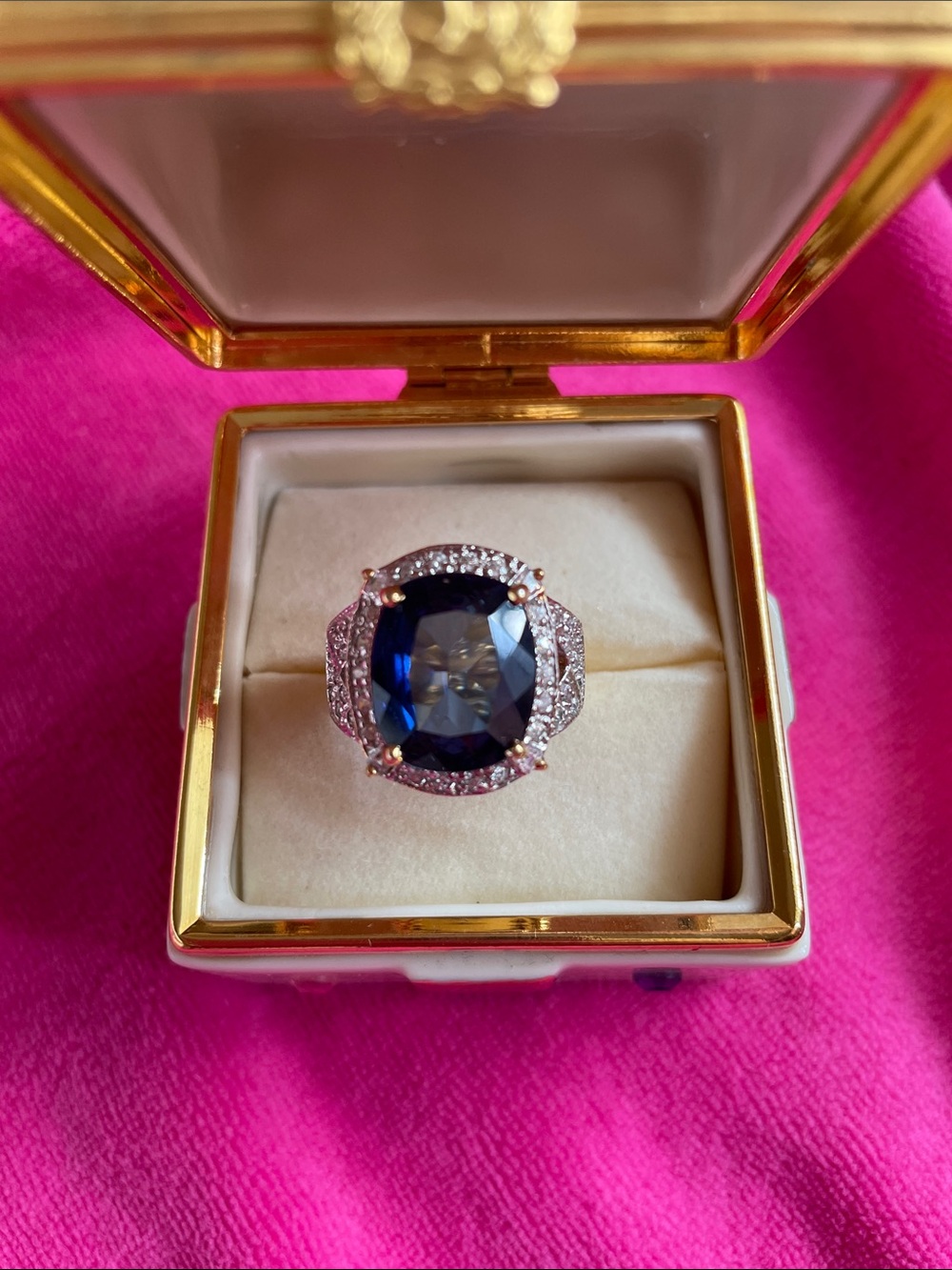 Vtg. Suzanne Somers Cushion-cut Blue Gemstone 925 Sterling Silver Ring